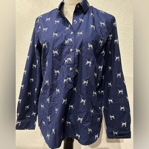 J Crew women’s Navy Blue long sleeve collared Dalmatian shirt size 4
